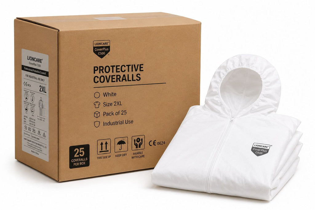 Lioncare CoverPlus C500 Protective Coveralls – White 2XL, Pack of 25